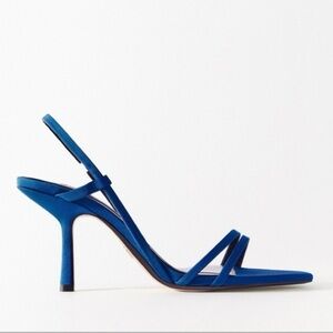 NWT. Zara Blue Strappy High Heel Sandals with Thin Straps. Size 6, 8.